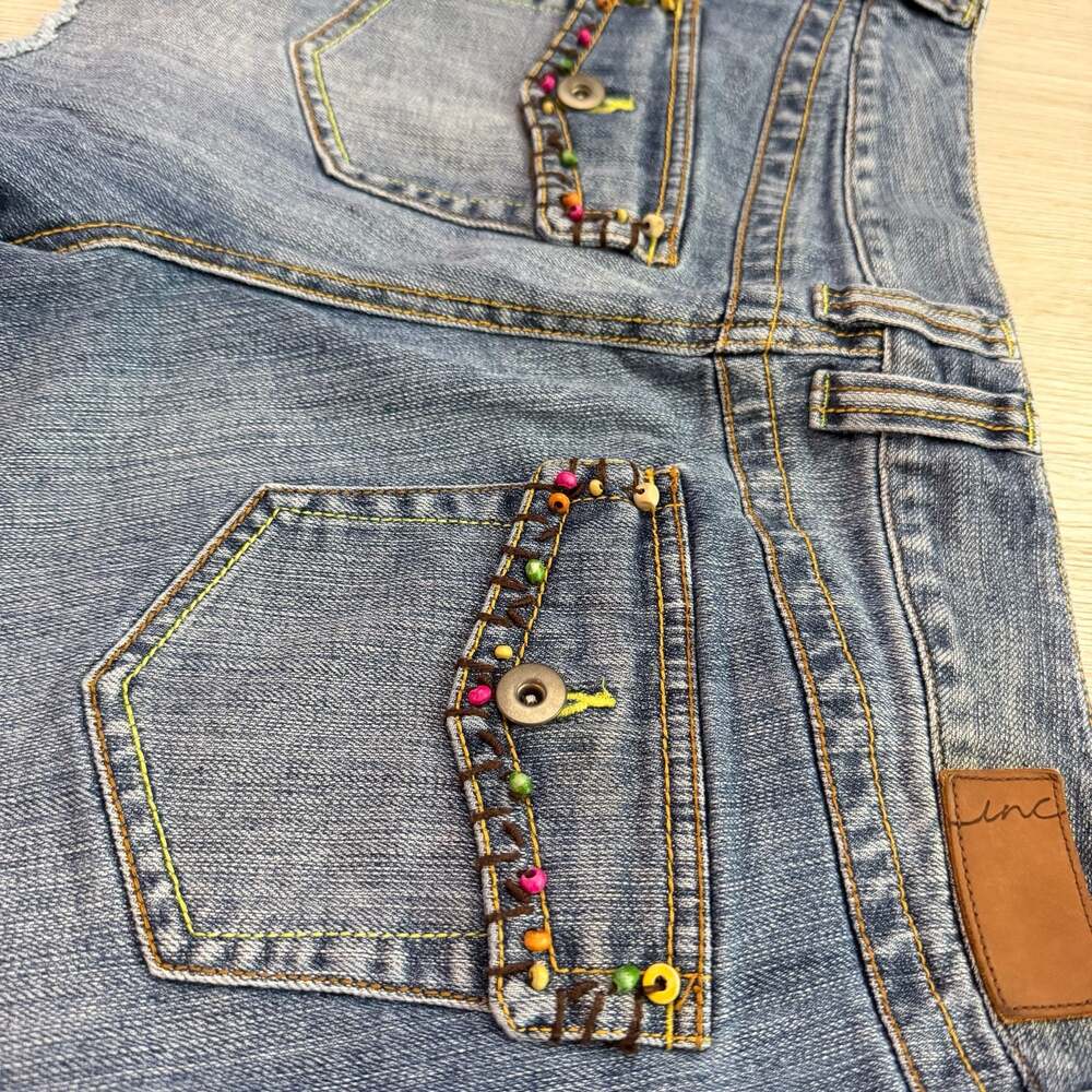 INC International Concepts Women's Blue Denim Raw Hem Shorts with Beaded Embelli